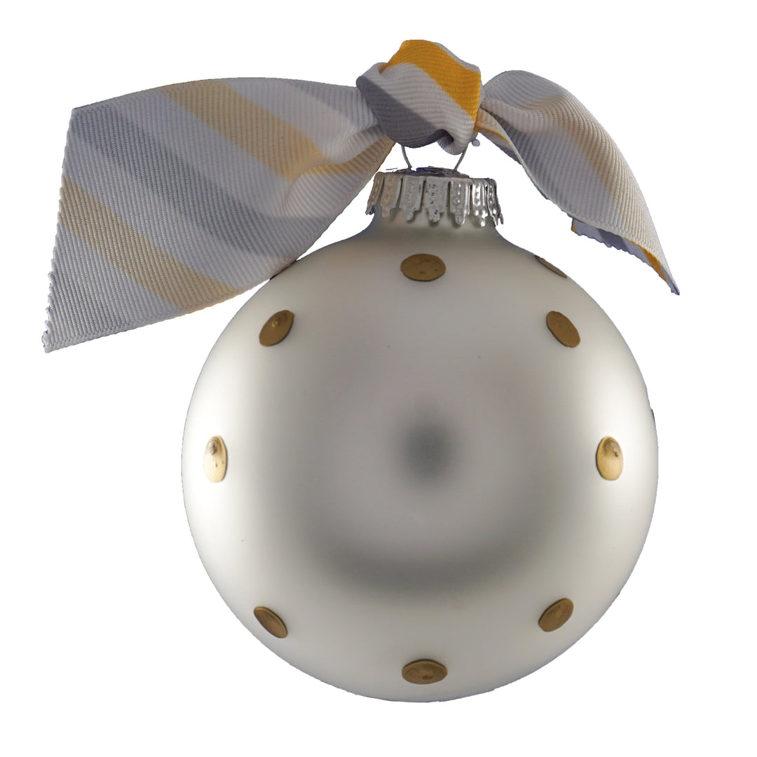 3 1/4" (80mm) Personalizable Hugs Specialty Gift Ornaments, Stirling Silver Glass Ball with Karate Champ