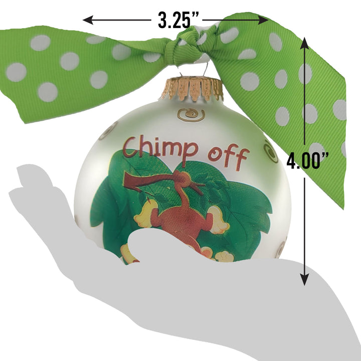 3 1/4" (80mm) Personalizable Hugs Specialty Gift Ornaments, Silver Pearl Glass Ball with Chimp off the old block