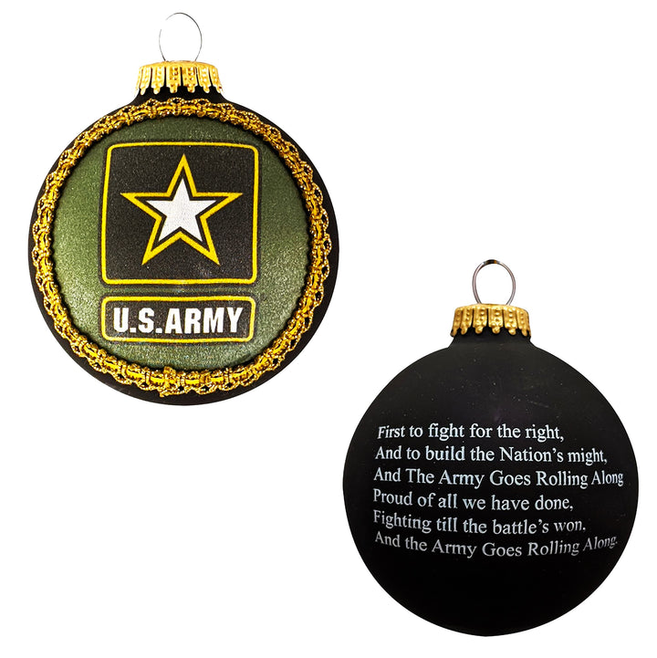 3 1/4" (80mm) Glass Ball Ornaments, Ebony Velvet - Silk US Army Logo and Hymn, 1/Box, 12/Case, 12 Pieces