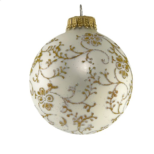 2 5/8" (67mm) Glass Ball Ornaments, Classic Antique Velvet with Gold Glitterlace, 4/Box, 12/Case, 48 Pieces