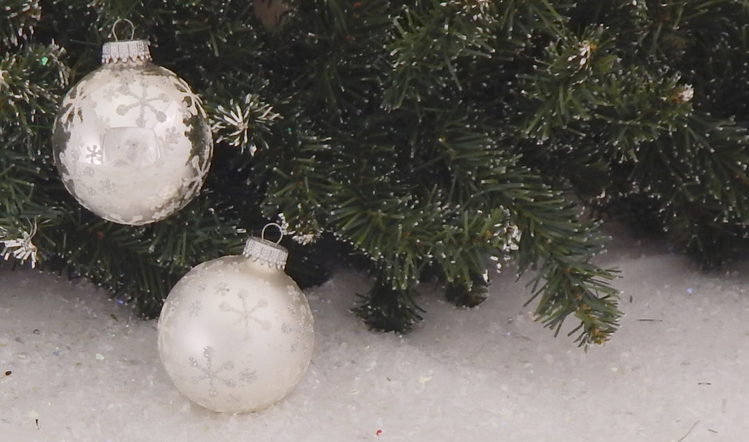 2 5/8" (67mm) Ball Ornaments, White Silver Jax, Silver/White, 4/Box, 12/Case, 48 Pieces