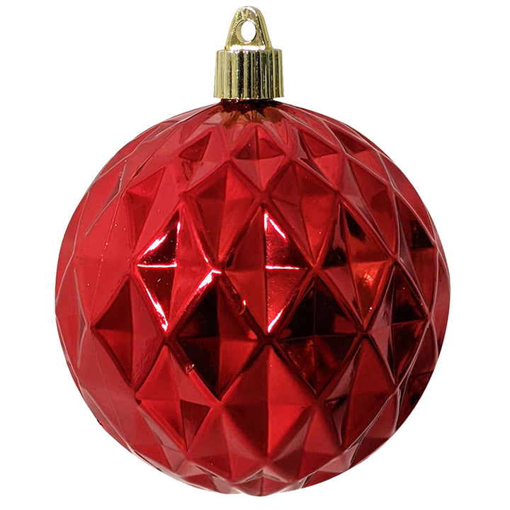 4" (100mm) Commercial Shatterproof Diamond Ball Ornament, Sonic Red, 4 per Bag, 12 Bags per Case, 48 Pieces