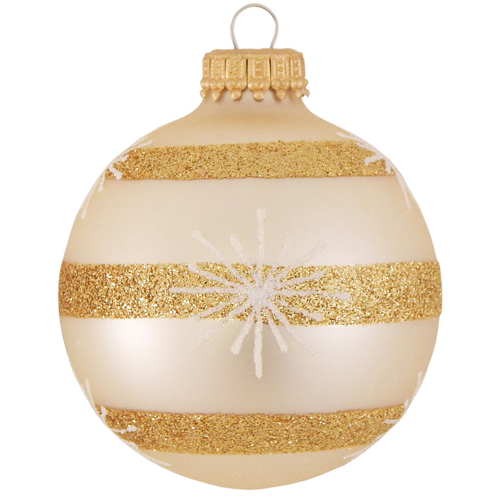 2 5/8" (67mm) Ball Ornaments, Starbursts and Stripes, Molten Gold/Oyster, 4/Box, 12/Case, 48 Pieces