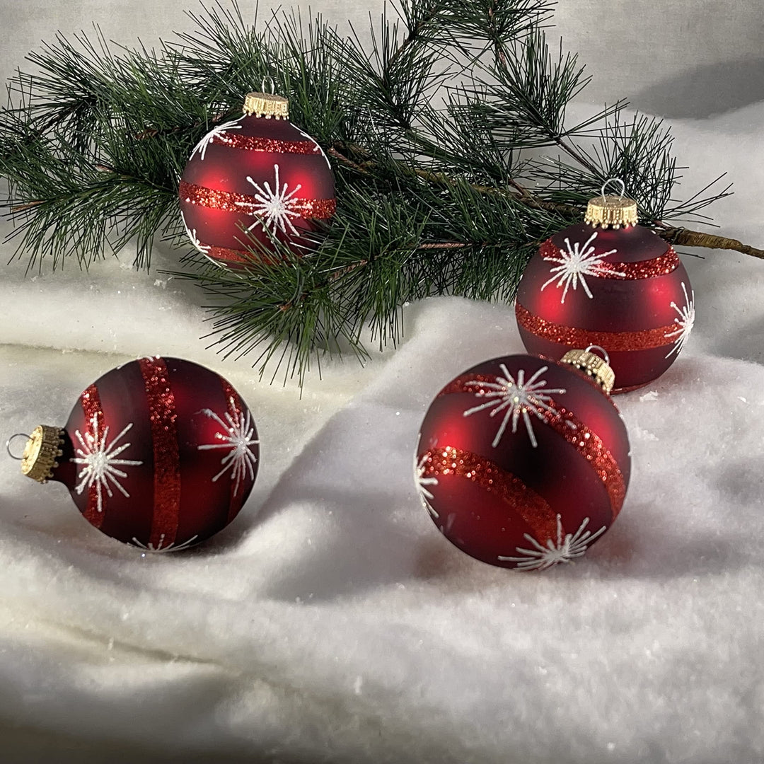 2 5/8" (67mm) Ball Ornaments Red Velvet with Starbursts and Stripes, 4/Box, 12/Case, 48 Pieces