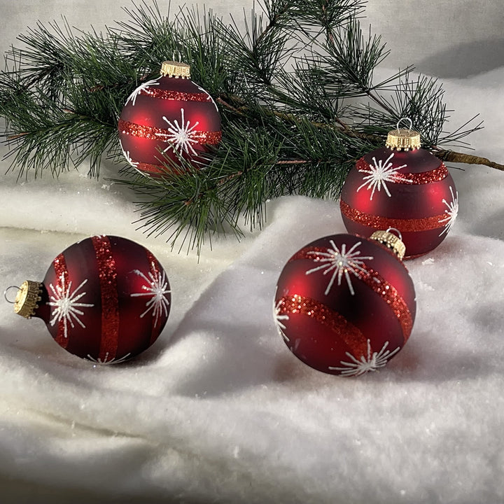 2 5/8" (67mm) Ball Ornaments Red Velvet with Starbursts and Stripes, 4/Box, 12/Case, 48 Pieces