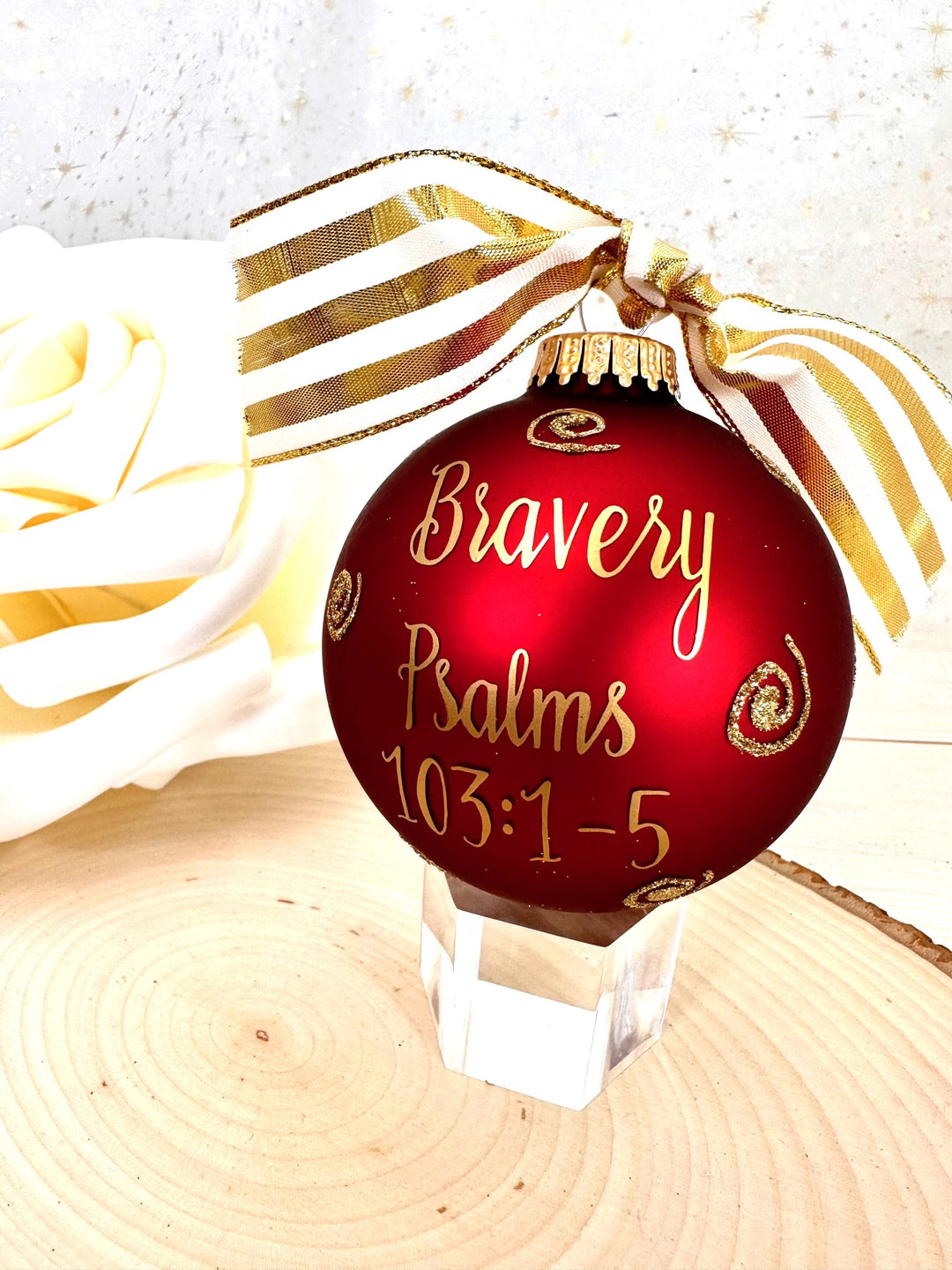 3 1/4" (80mm) Personalizable Hugs Specialty Gift Ornaments, Port Velvet Glass Ball with Bible Hero/ David