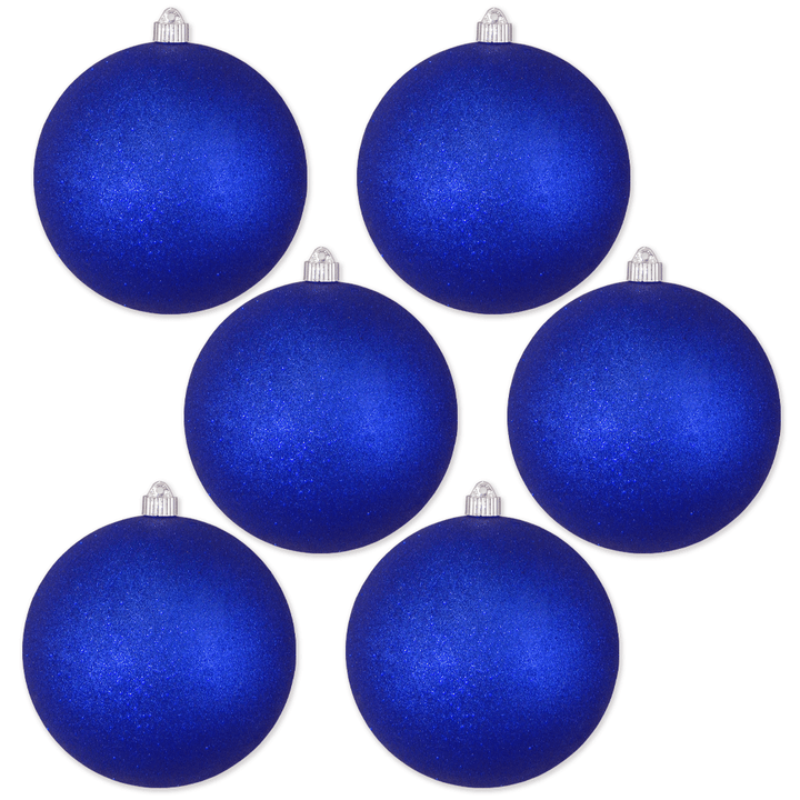 8" (200mm) Giant Commercial Shatterproof Ball Ornament, Dark Blue Glitter, Case, 6 Pieces