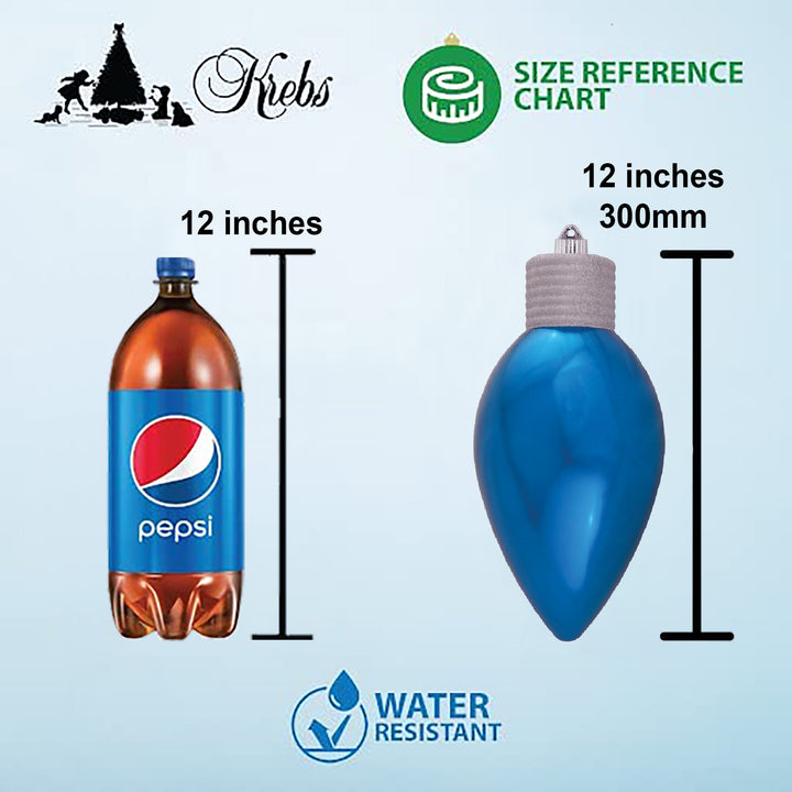 12" (300mm) Giant Commercial Shatterproof C9 Light Bulb Ornament, Looking Glass, Case, 6 Pieces