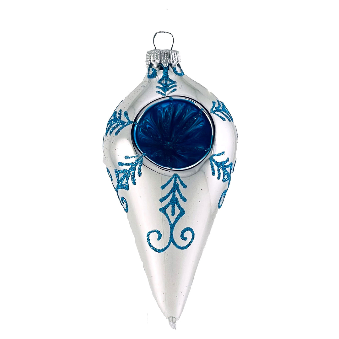 4" (100mm) Glass Drop Shapes, Bright Silver with Christmas Festival Reflectors, 4/Box, 12/Case, 48 Pieces