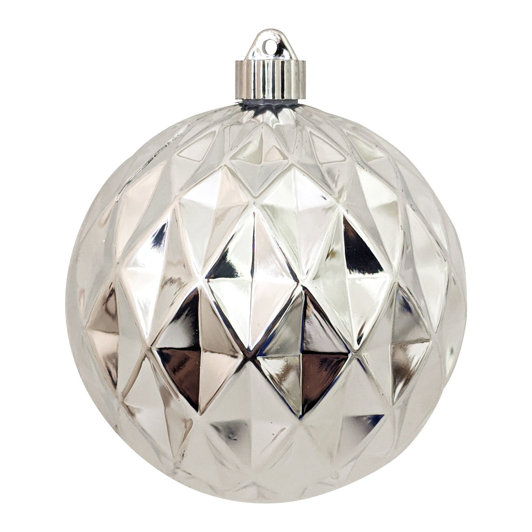 6" (150mm) Commercial Shatterproof Ball Ornament, Shiny Looking Glass Silver Diamond, 2 per Bag, 6 Bags per Case, 12 Pieces