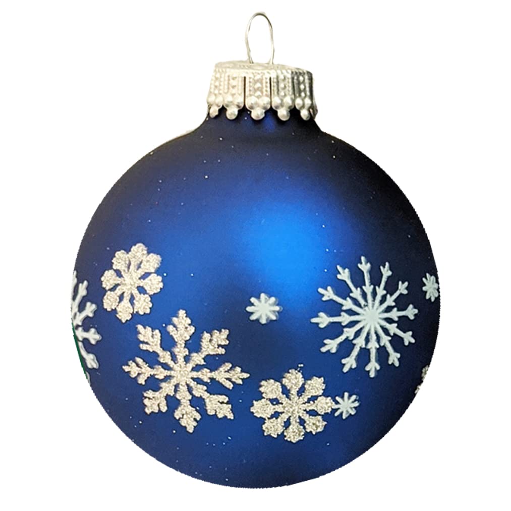 2 5/8" (67mm) Glass Ball Ornaments, Midnight Haze with White Snowflakes, 4/Box, 12/Case, 48 Pieces
