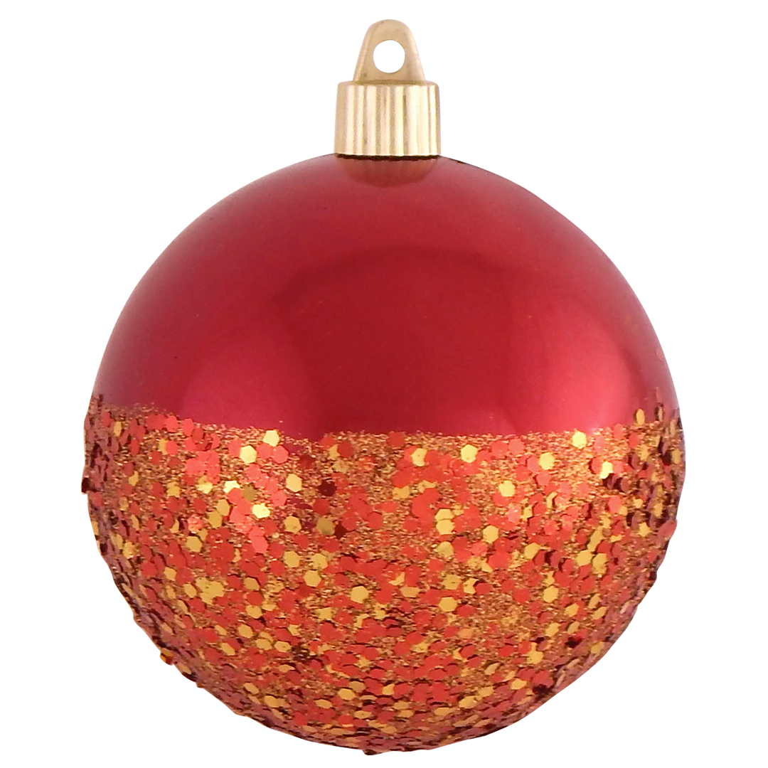 Christmas By Krebs 4" (100mm) Ornament, [24 Pieces], Commercial Grade Indoor and Outdoor Shatterproof Plastic, Water Resistant Decorated Ball Ornament (Sonic Red with Red/Gold Glitz Bottom)