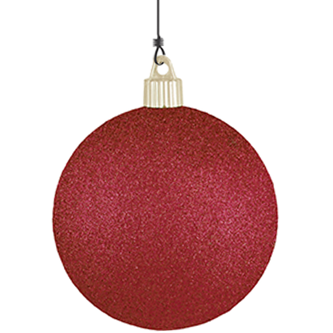 4" (100mm) Large Commercial Pre-Wired Shatterproof Ball Ornament, Red Glitter, Case, 48 Pieces