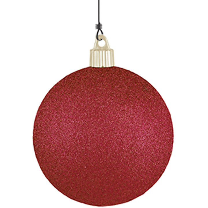 4" (100mm) Large Commercial Pre-Wired Shatterproof Ball Ornament, Red Glitter, Case, 48 Pieces