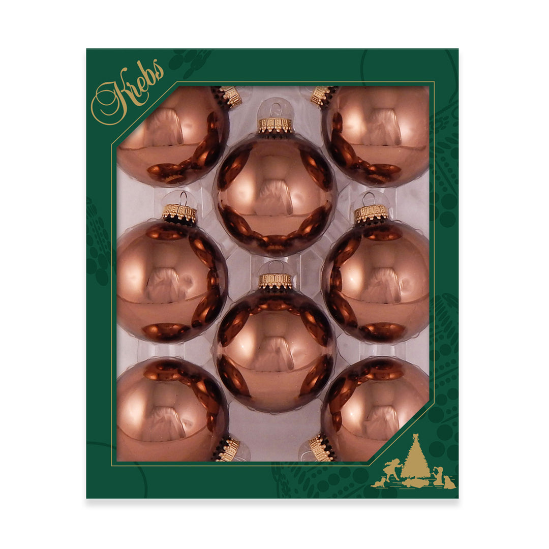 2 5/8" (67mm) Ball Ornaments, Gold Caps, Acacia Brown Shine, 8/Box, 12/Case, 96 Pieces