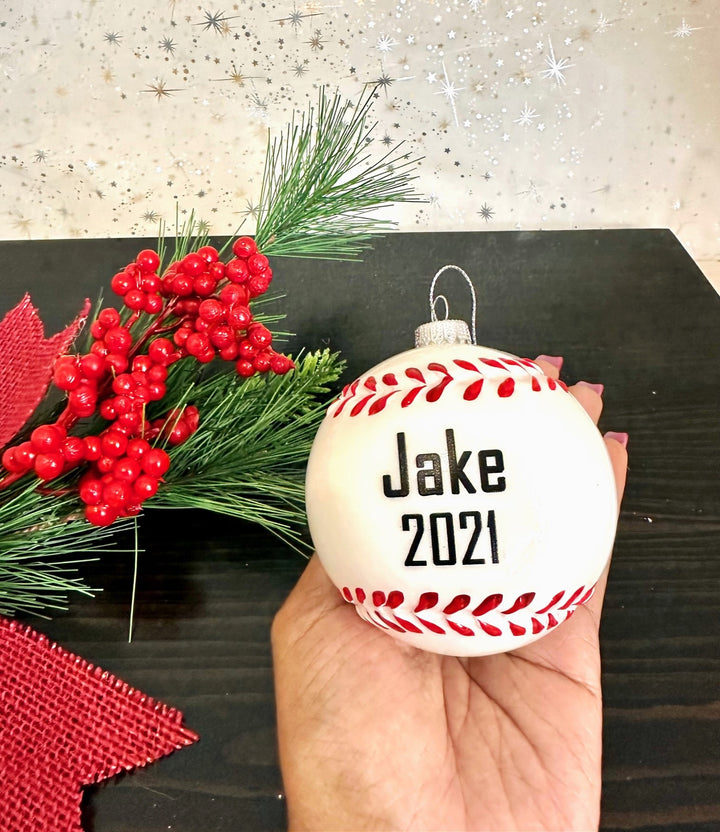 3" (76mm) Glass Baseball Round Ornaments, 1/Box, 12/Case, 12 Pieces