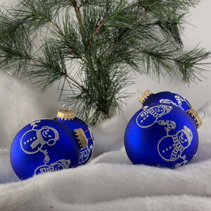 2 5/8" (67mm) Glass Ball Ornaments, Royal Velvet - Glitter Snowman Band, 4/Box, 12/Case, 48 Pieces
