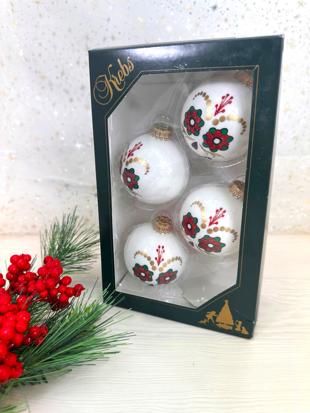 2 5/8" (67mm) Halloween Ball Ornaments Solid Porcelain White Day of the Dead with Flower Eyes 4/Box, 12/Case, 48 Pieces