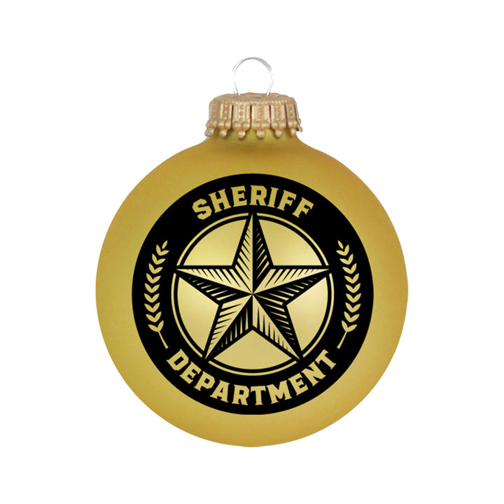 3 1/4" (80mm) Ball Ornaments, Sheriff and Saying, Gold Velvet, 1/Box, 12/Case, 12 Pieces