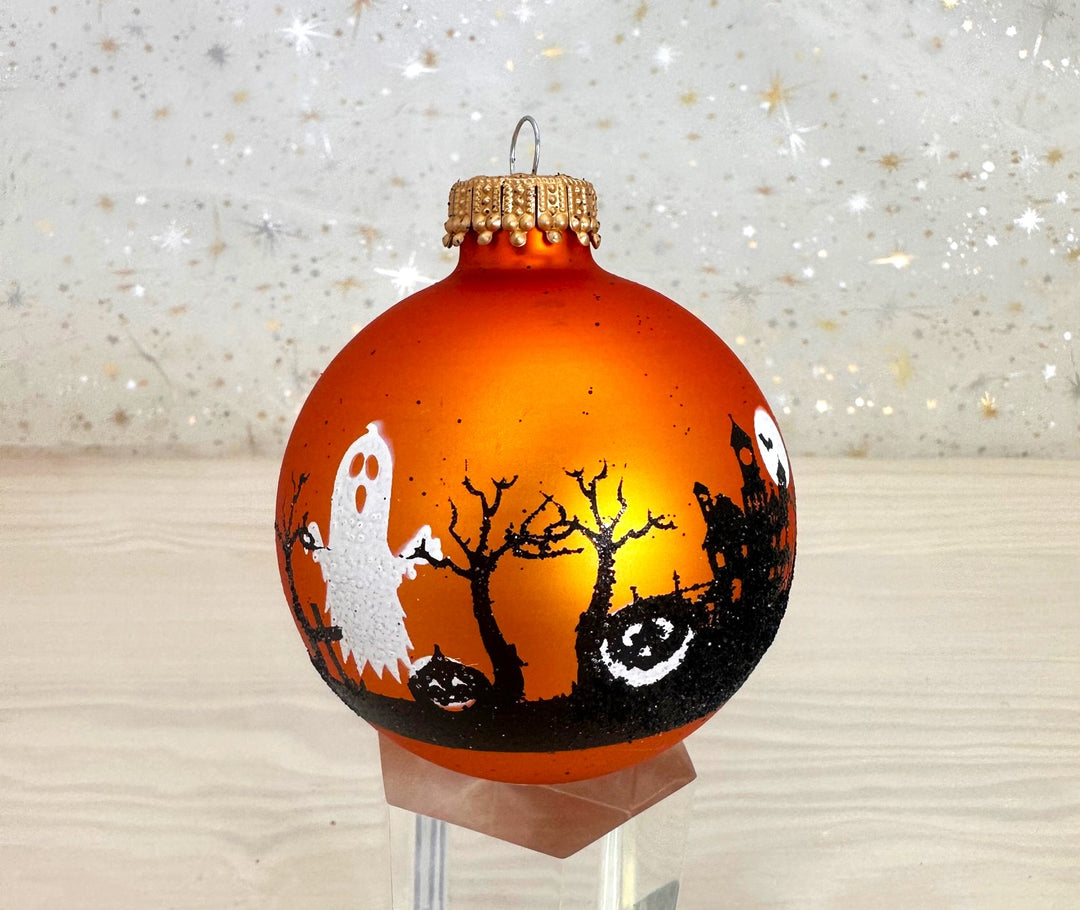 2 5/8" (67mm) Halloween Ball Ornaments Solid Wildfire Velvet with Graveyard Scenes 4/Box, 12/Case, 48 Pieces