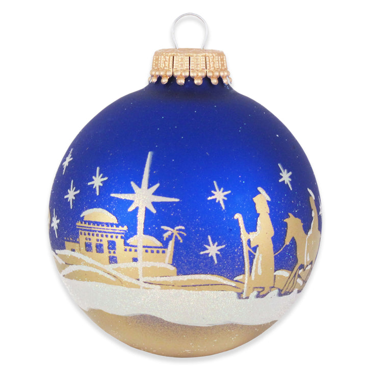 2 5/8" (67mm) Ball Ornaments Royal Velvet with Gold Ink / Glitter Bethlehem Scene, 4/Box, 12/Case, 48 Pieces