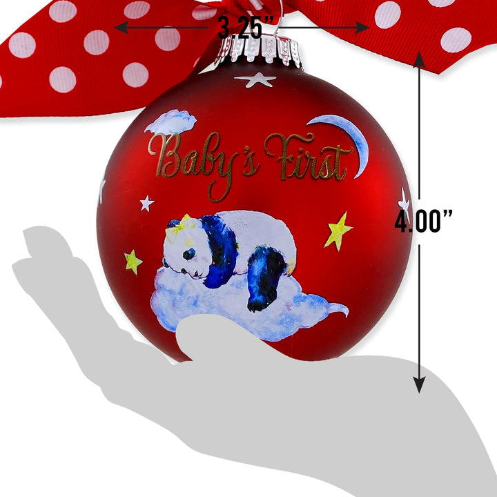 3 1/4" (80mm) Personalizable Hugs Specialty Gift Ornaments, Port Velvet Glass Ball with Baby's First Panda Girl