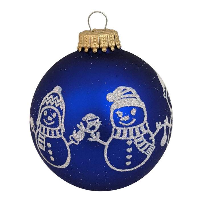 2 5/8" (67mm) Glass Ball Ornaments, Royal Velvet - Glitter Snowman Band, 4/Box, 12/Case, 48 Pieces