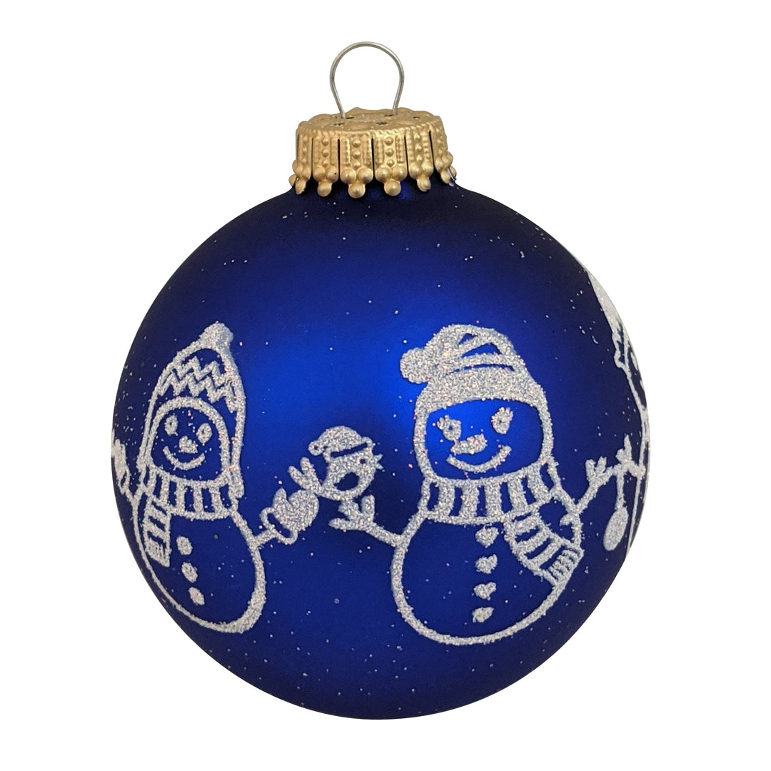 2 5/8" (67mm) Glass Ball Ornaments, Royal Velvet - Glitter Snowman Band, 4/Box, 12/Case, 48 Pieces