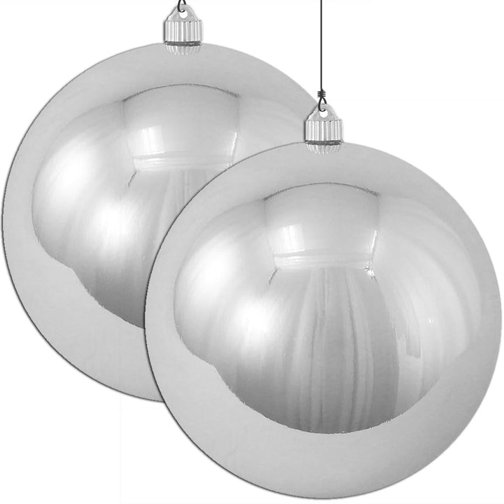 12" (300mm) Giant Commercial Pre Wired Shatterproof Ball Ornament, Looking Glass Silver, Case, 2 Pieces