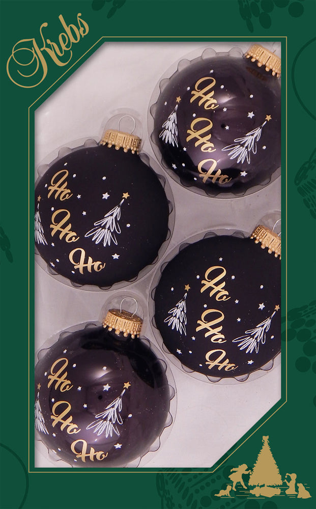 2 5/8" (67mm) Ball Ornaments Ebony Shine with HoHoHo, 4/Box, 12/Case, 48 Pieces