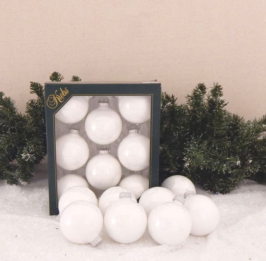 2 5/8" (67mm) Ball Ornaments, Silver Caps, Porcelain White, 8/Box, 12/Case, 96 Pieces