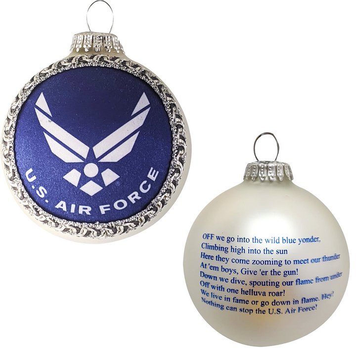 3 1/4" (80mm) Glass Ball Ornaments, Silver Pearl - Silk Air Force Logo and Hymn, 1/Box, 12/Case, 12 Pieces