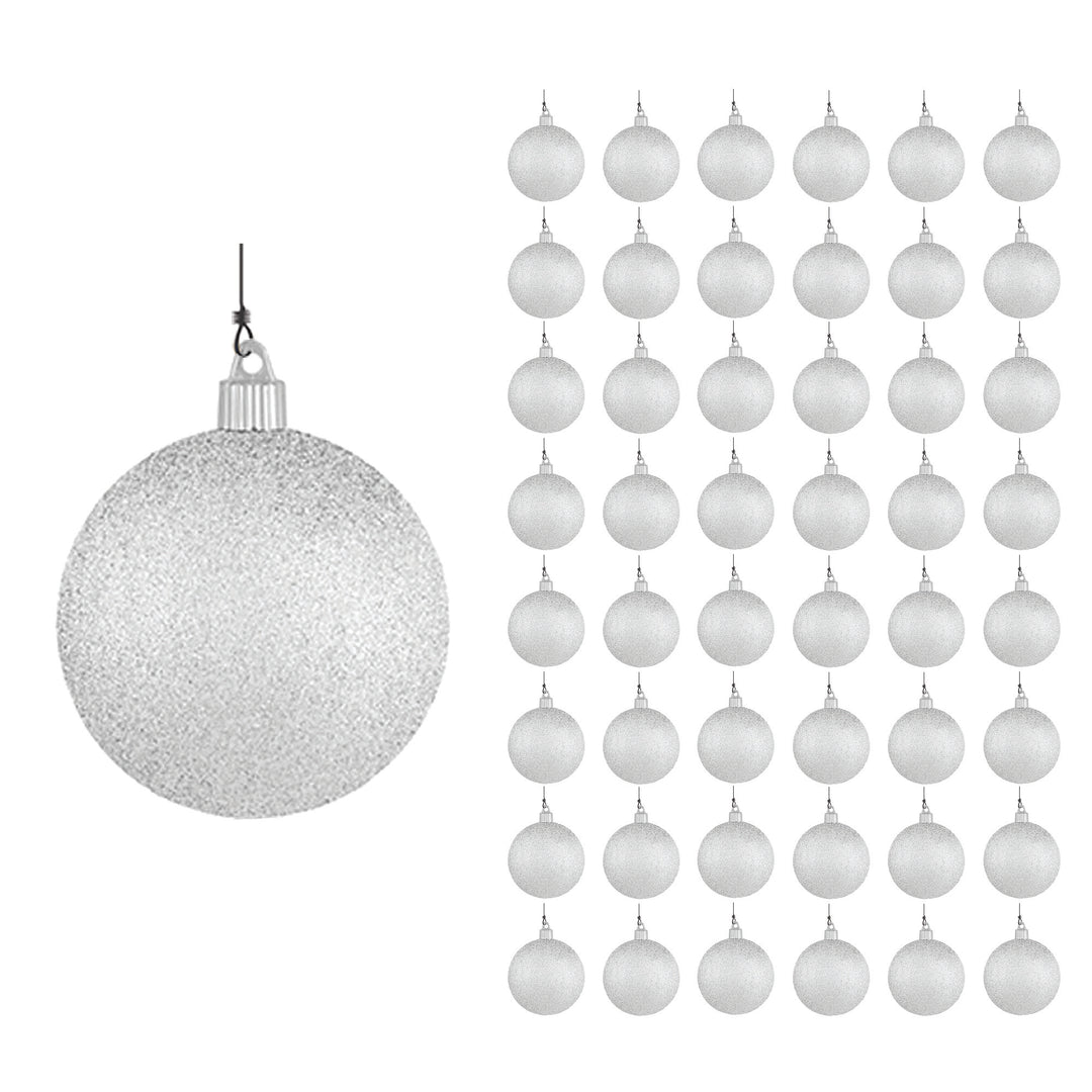 4" (100mm) Large Commercial Pre-Wired Shatterproof Ball Ornament, Silver Glitter, Case, 48 Pieces