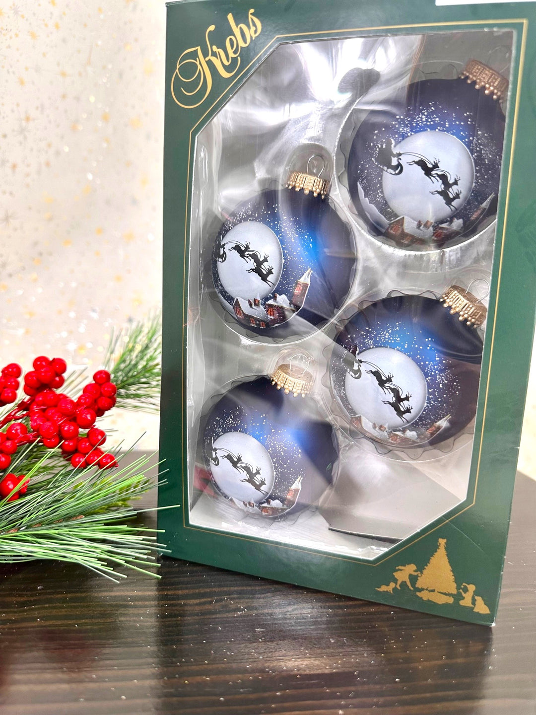 2 5/8" (67mm) Ball Ornaments Midnight Haze with Santa's Sleigh, 4/Box, 12/Case, 48 Pieces
