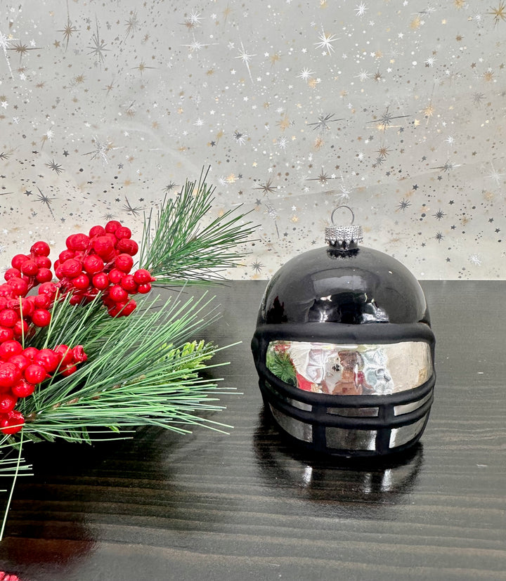 3 1/2" (89mm) Glass Football Helmet Figurine Ornaments, Black, 1/Box, 12/Case, 12 Pieces
