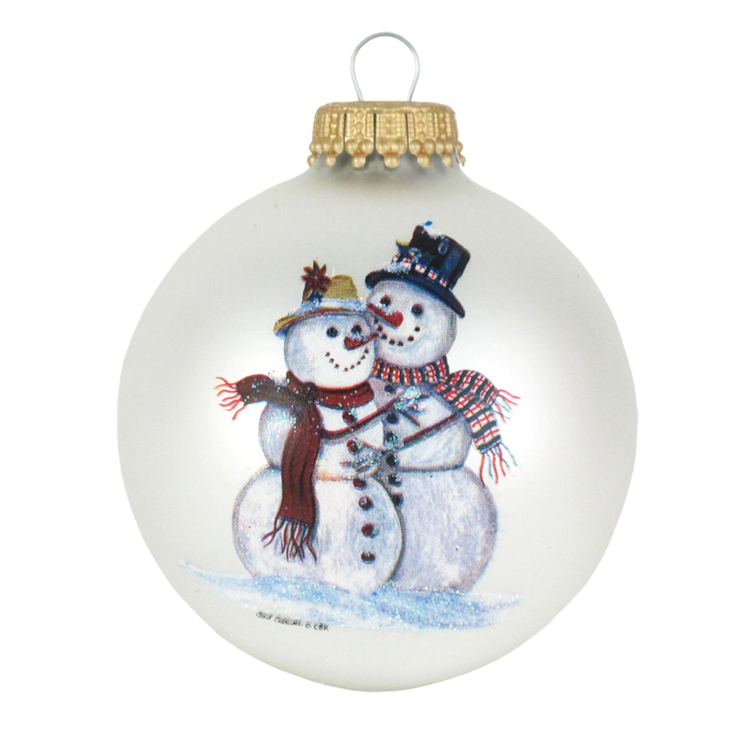 2 5/8" (67mm) Ball Ornaments, Snow Couple Sledding, Multi, 4/Box, 12/Case, 48 Pieces