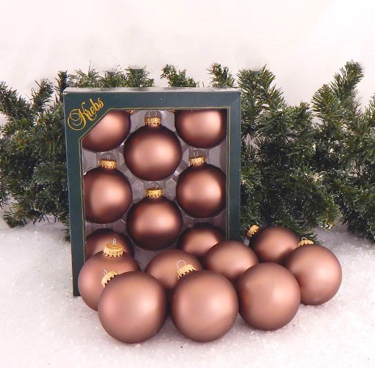 2 5/8" (67mm) Ball Ornaments, Gold Caps, Coconut Brown, 8/Box, 12/Case, 96 Pieces