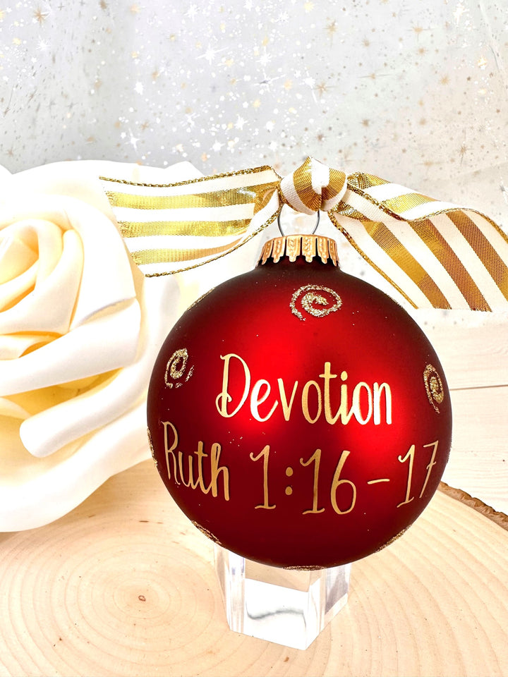 3 1/4" (80mm) Personalizable Hugs Specialty Gift Ornaments, Port Velvet Glass Ball with Bible Hero/ Ruth