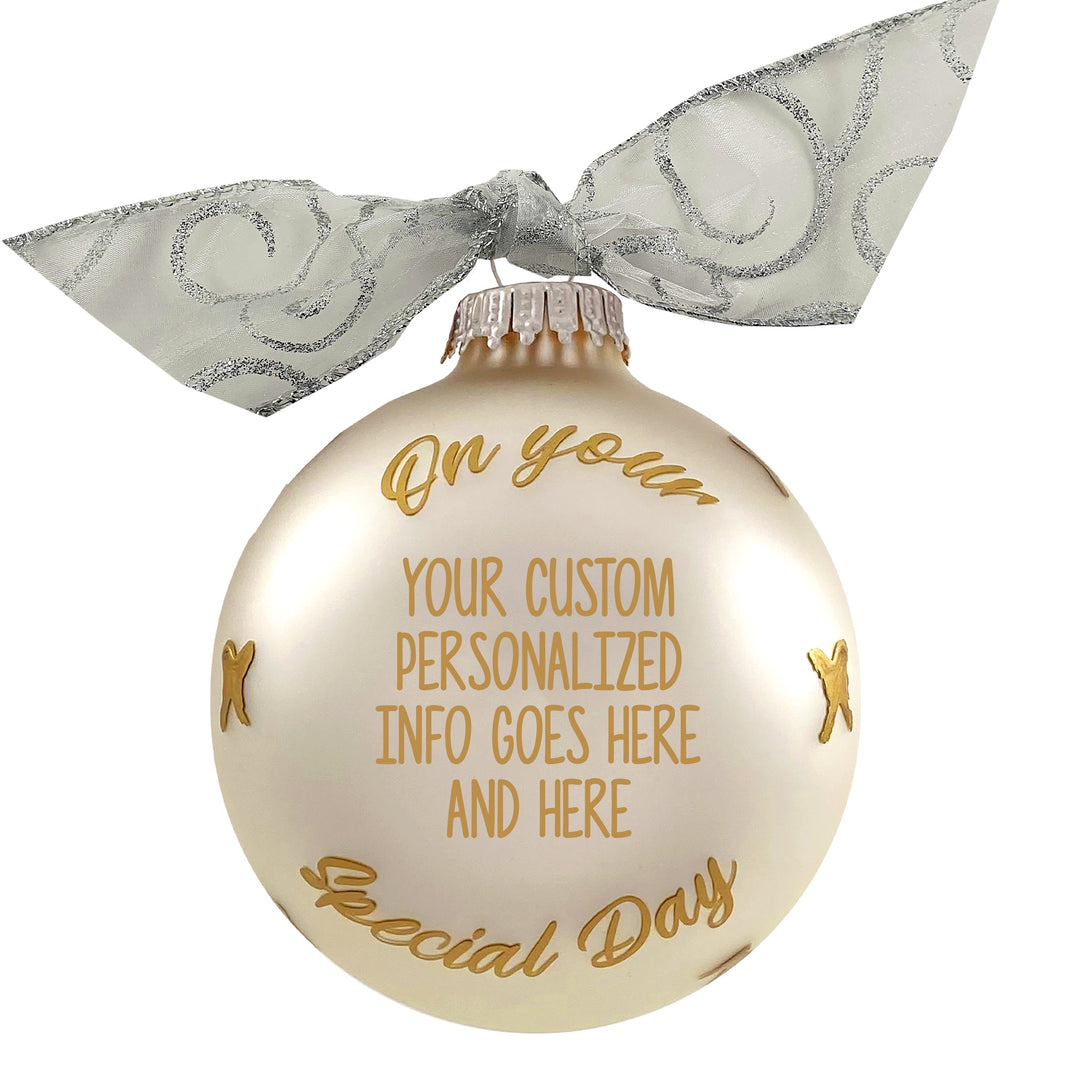 3 1/4" (80mm) Personalizable Hugs Specialty Gift Ornaments, Blushing Bride, Silver Pearl, 1/Box, 12/Case, 12 Pieces