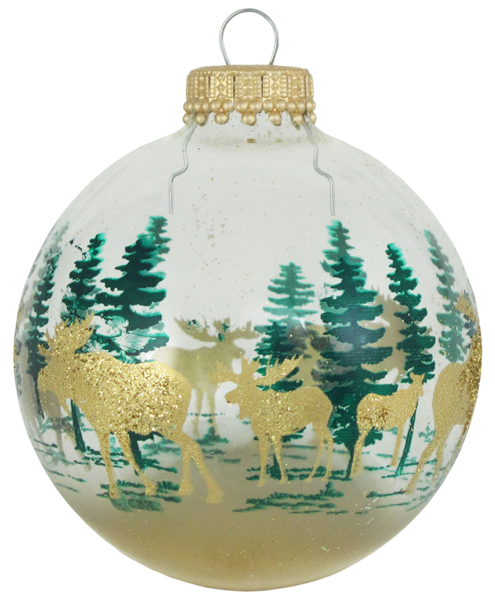 2 5/8" (67mm) Ball Ornaments, Moose and Festive Trees, Multi, 4/Box, 12/Case, 48 Pieces