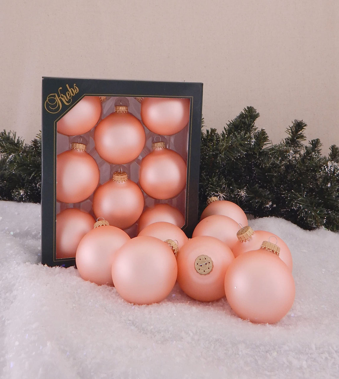 2 5/8" (67mm) Ball Ornaments, Gold Caps, Coral Velvet, 8/Box, 12/Case, 96 Pieces