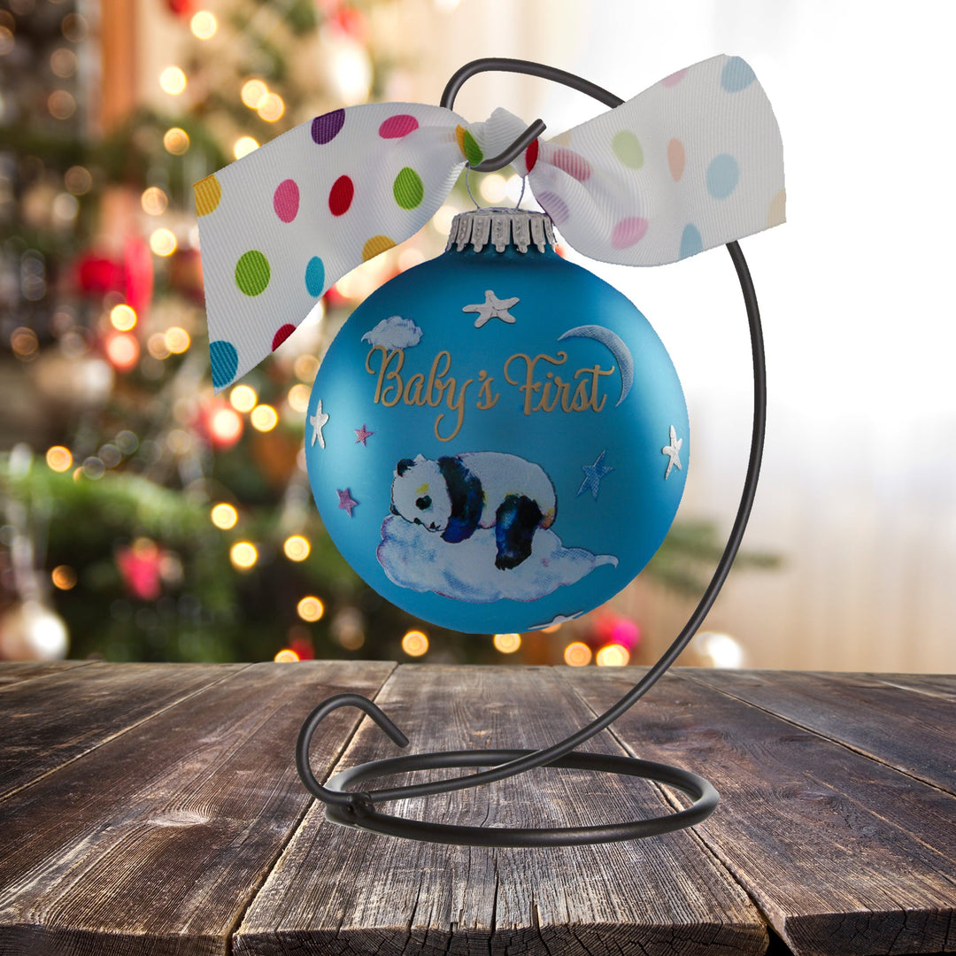 3 1/4" (80mm) Personalizable Hugs Specialty Gift Ornaments, Alpine Velvet Glass Ball with Baby's First Panda Boy