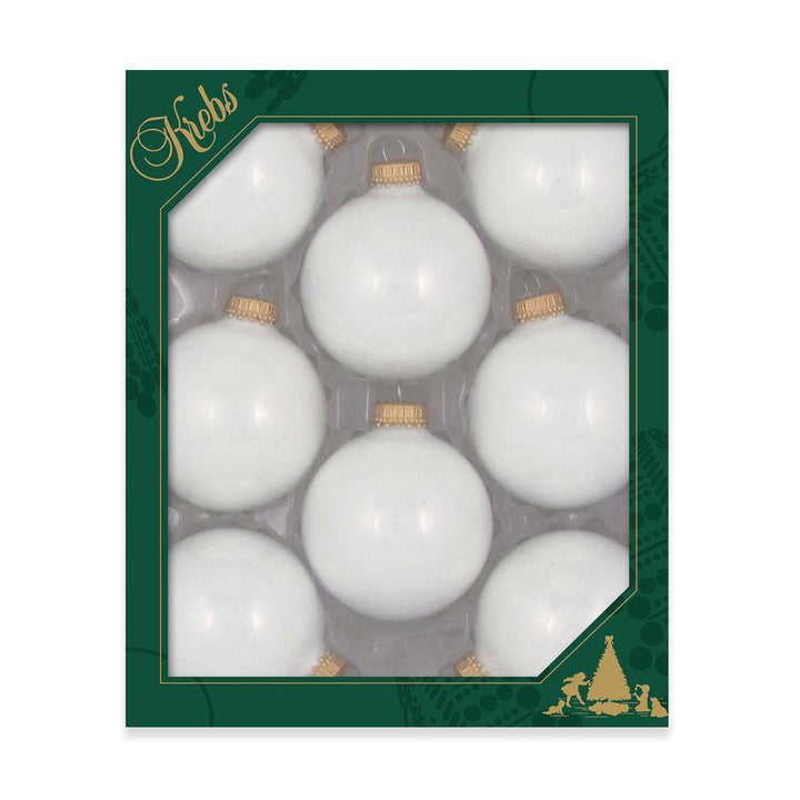 2 5/8" (67mm) Ball Ornaments, Gold Caps, Porcelain White, 8/Box, 12/Case, 96 Pieces