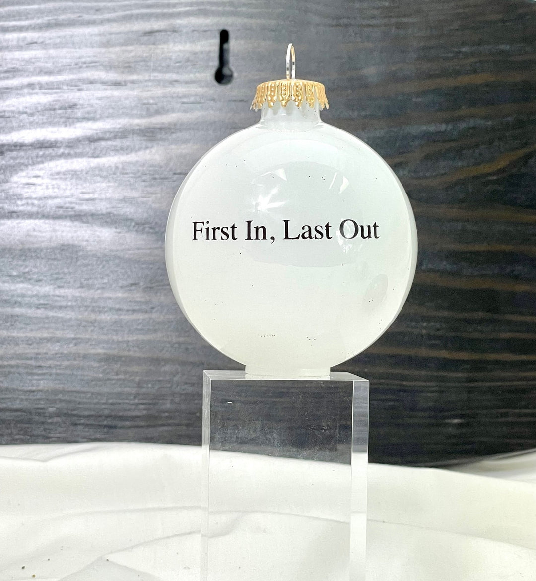 3 1/4" (80mm) Porcelain White Fire Department Logo Ornament Designer Seamless Glass Ball, 1/Box, 12/Case, 12 Pieces