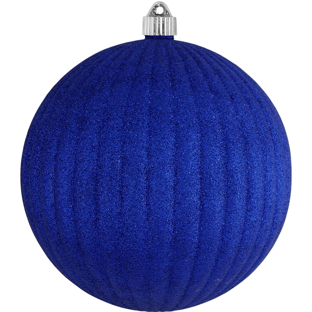 8" (200mm) Giant Commercial Shatterproof Ball Ornament, Dark Blue Glitter, Case, 6 Pieces