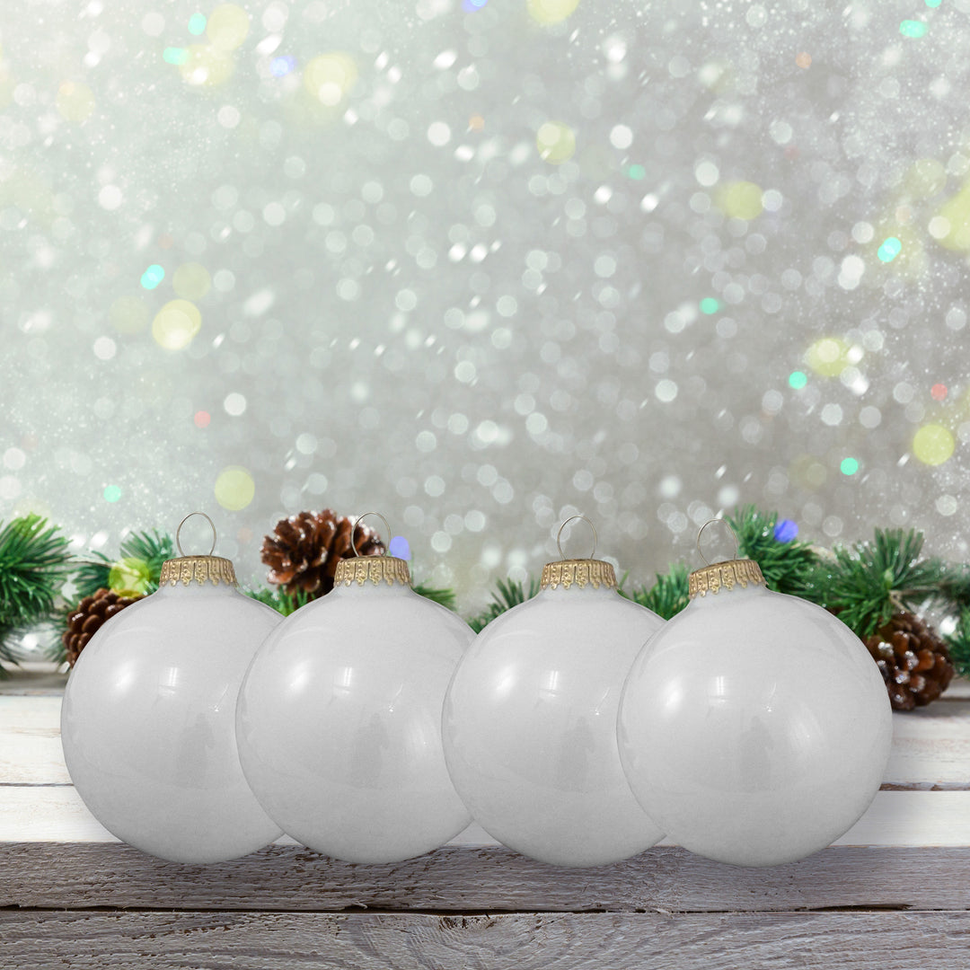 3 1/4" (80mm) Glass Ball Ornament, Snow White, 4/Box, 12/Case, 48 Pieces