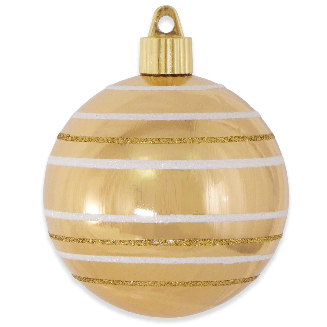 3 1/4" (80mm) Commercial Shatterproof Ball Ornament, Gilded Gold with Stripes, Case, 36 Pieces