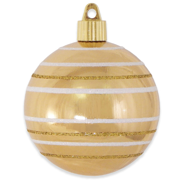 3 1/4" (80mm) Commercial Shatterproof Ball Ornament, Gilded Gold with Stripes, Case, 36 Pieces