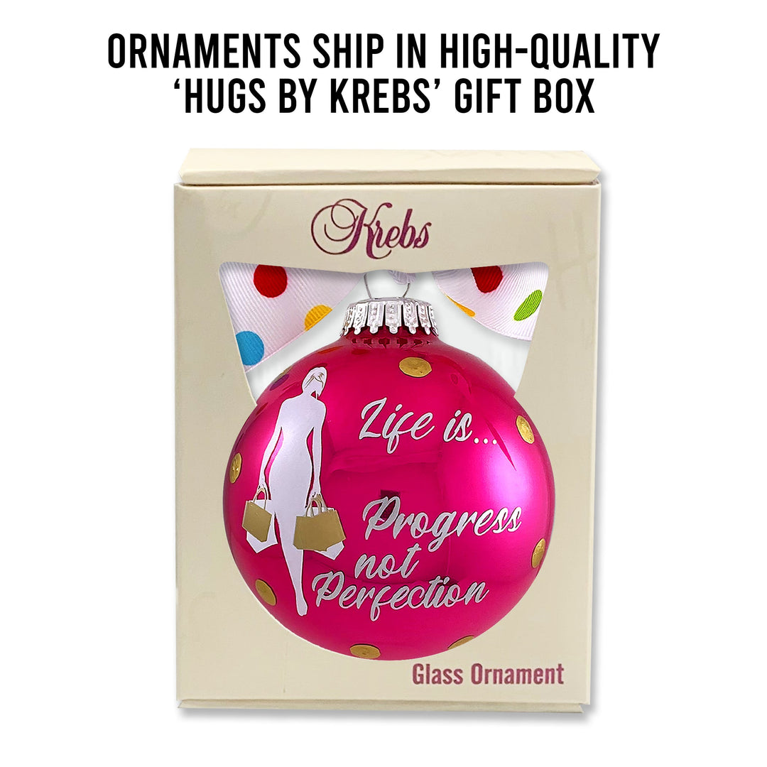 3 1/4" (80mm) Personalizable Hugs Specialty Gift Ornaments, Life is Progress not Perfection, Very Berry , 1/Box, 12/Case, 12 Pieces