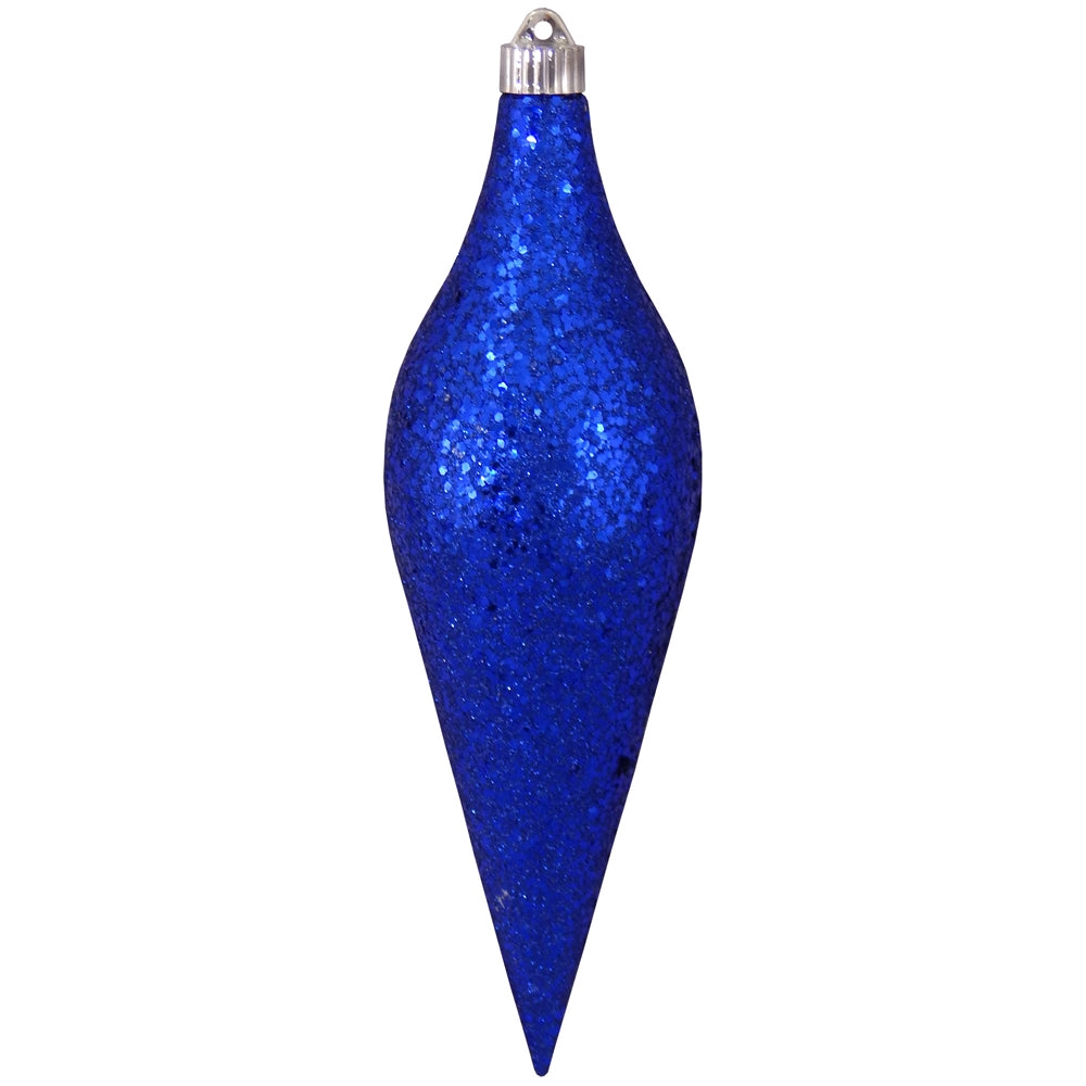 12 2/3" (320mm) Large Commercial Shatterproof Drop Ornaments, Dark Blue Glitz, Case, 12 Pieces